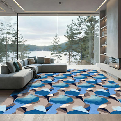 Deep Blue Abstract Organic Form Rug