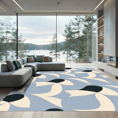 Serene Blue Cream Abstract Petal Rug