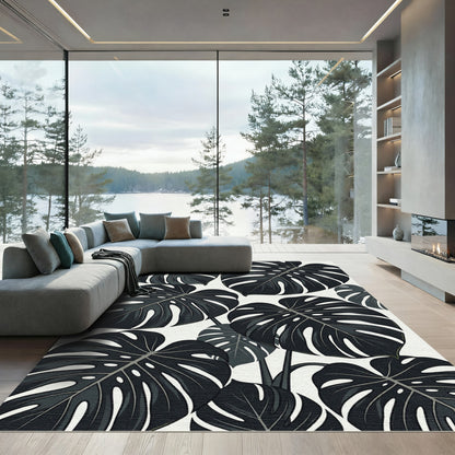 Monstera Leaves Dark Foliage Splash Rug