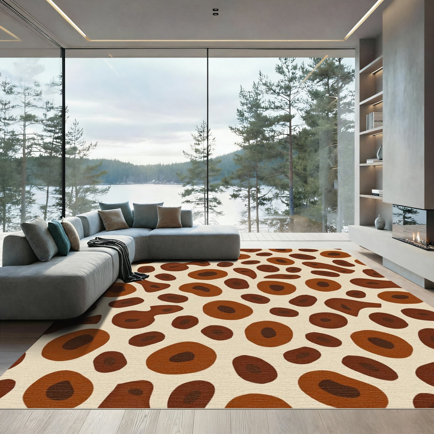 Brown Organic Abstract Circles Rug