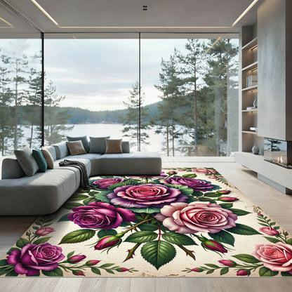 Elegant Magenta and Blush Rose Bouquet Rug