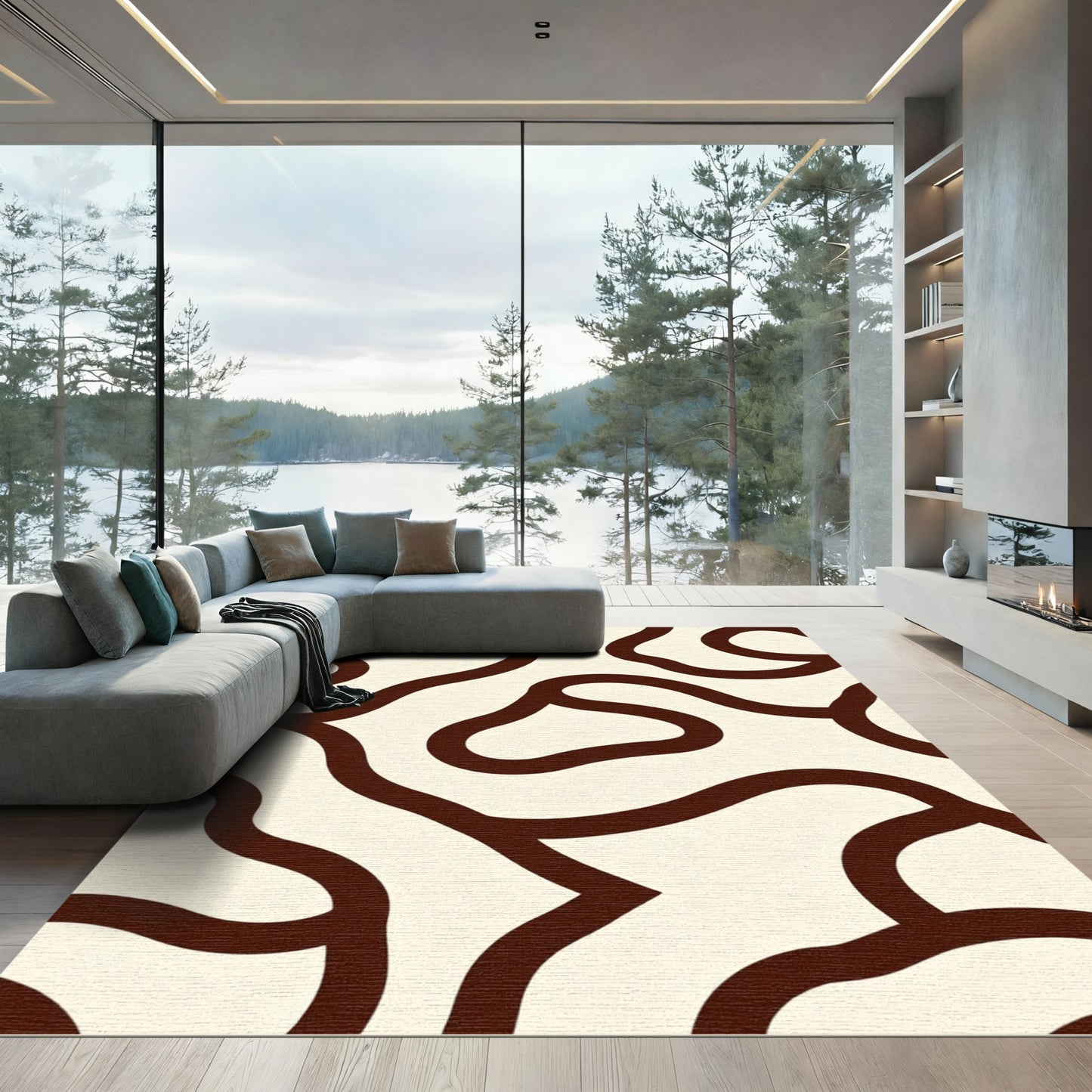 Organic Cream Sepia Wavy Lines Rug