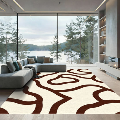 Organic Cream Sepia Wavy Lines Rug