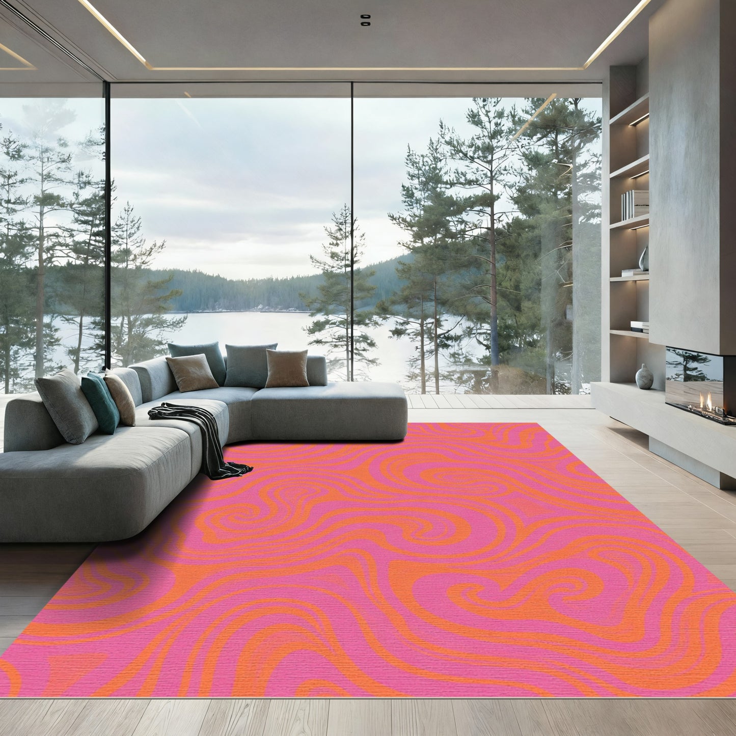 Retro Pink Orange Swirl Rug