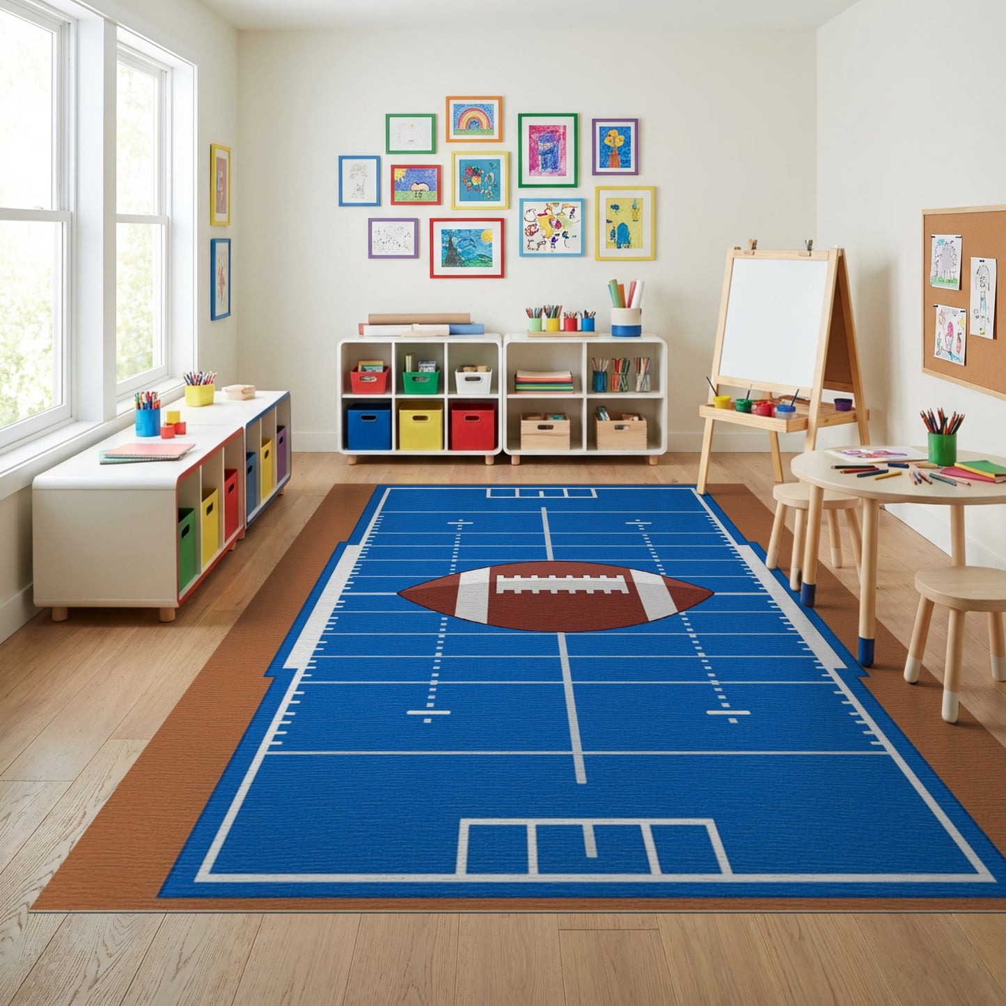 Central Football Blue Field Rug