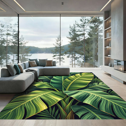 Lush Emerald Tropical Palm Foliage Rug