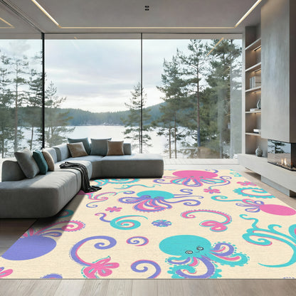 Whimsical Pink Aqua Octopus Swirl Rug