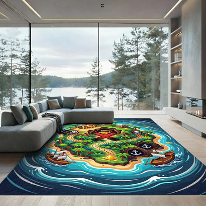 Tropical Pirate Island Gold Map Rug
