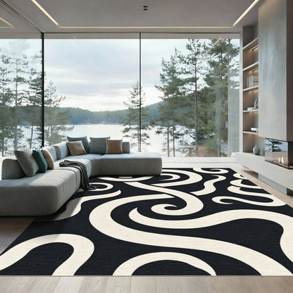 Cream Swirl Ribbon Abstract Rug