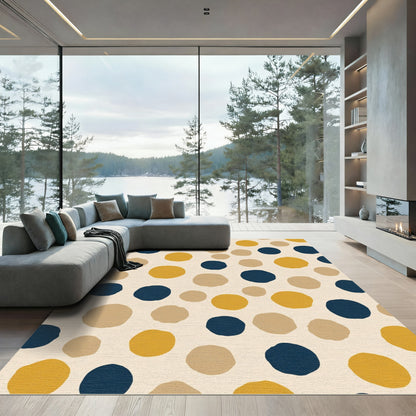 Contemporary Ochre Navy Polka Dots Rug