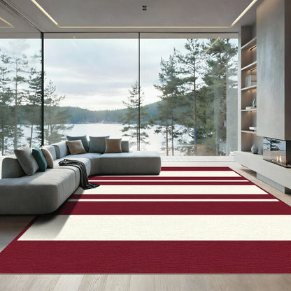 Bold Crimson Off White Stripe Rug