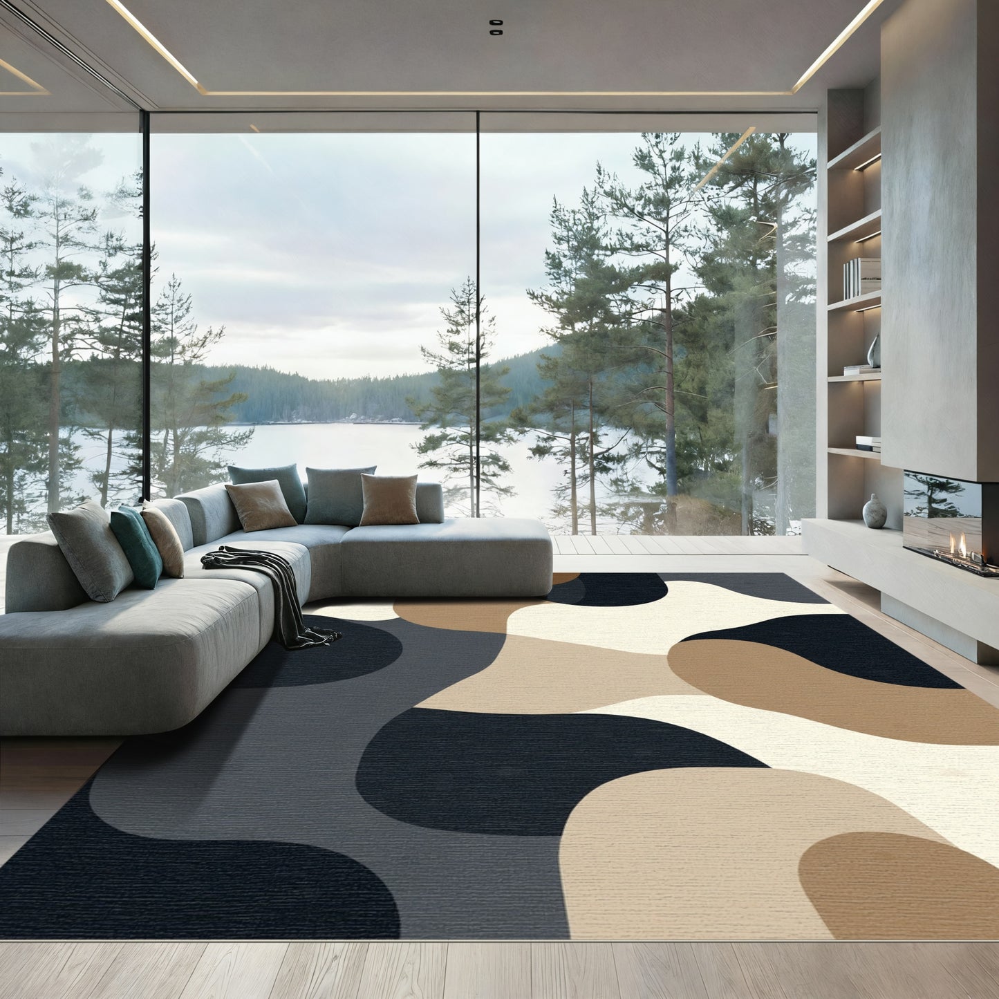 Abstract Organic Shapes Contemporary Rug
