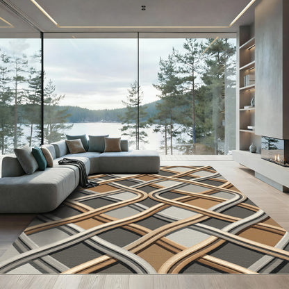 Modern Gold and Silver Interwoven Lattice Rug
