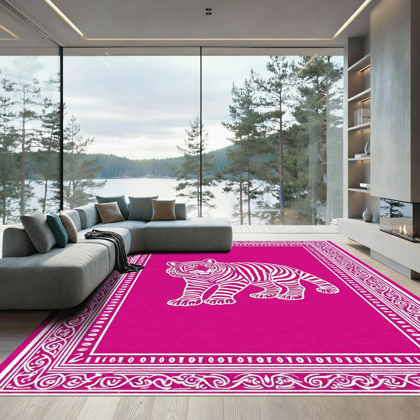 Fuchsia Tiger Binary Border Rug
