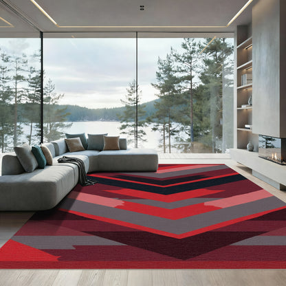 Crimson Grey Chevron Stripe Rug
