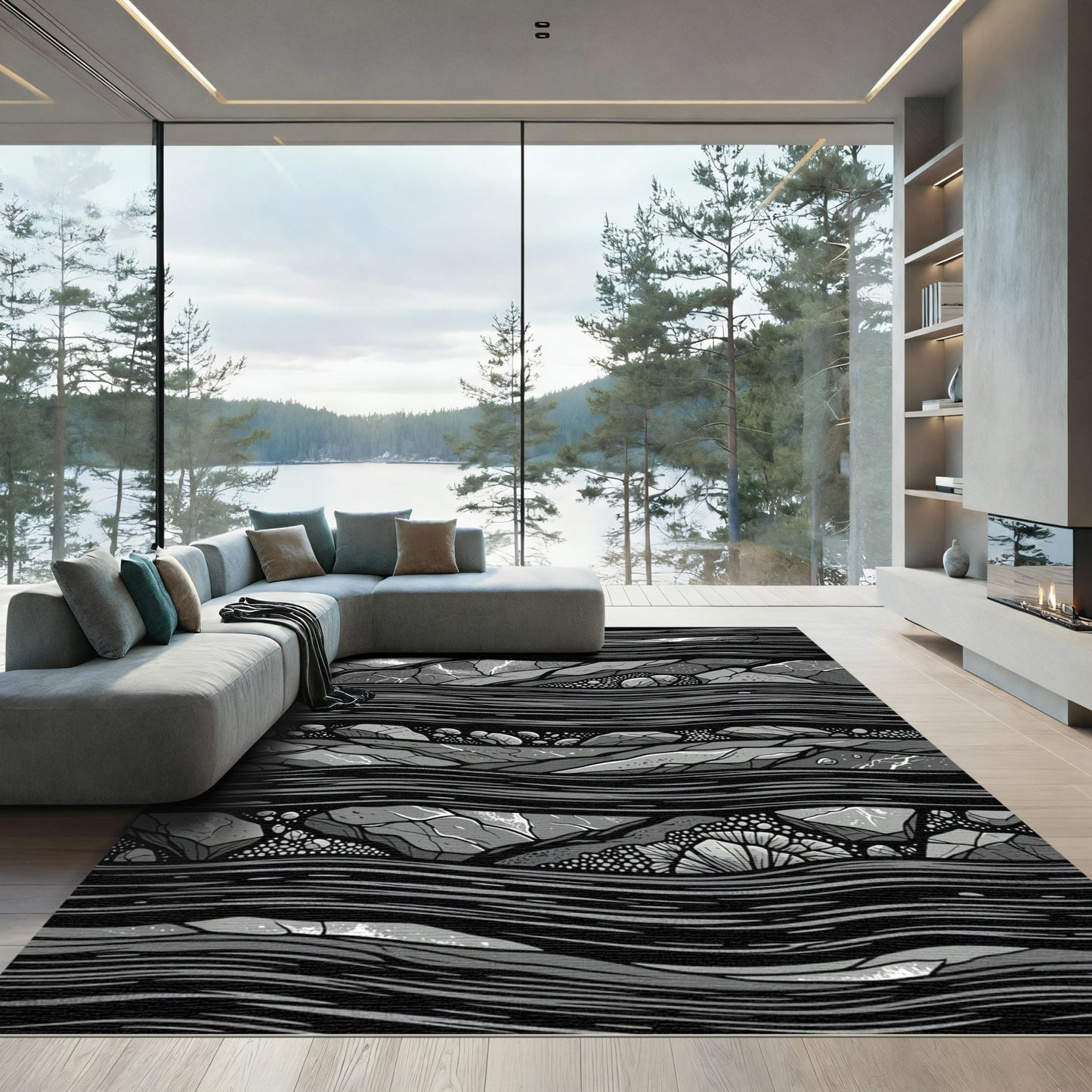 Monochrome Rock Vein Linear Rug