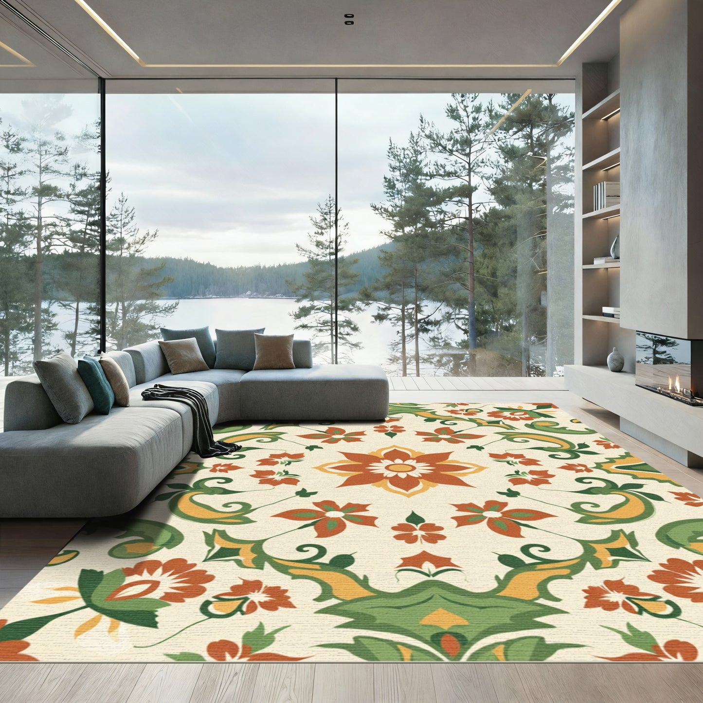 Vibrant Floral Medallion Cream Rug