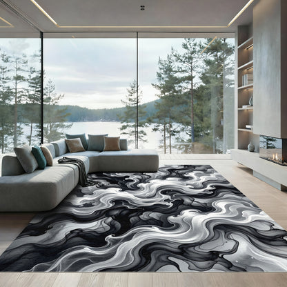 Monochromatic Swirling Smoke Abstract Rug
