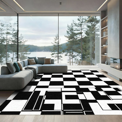 Graphic Checkerboard Black White Composition Rug