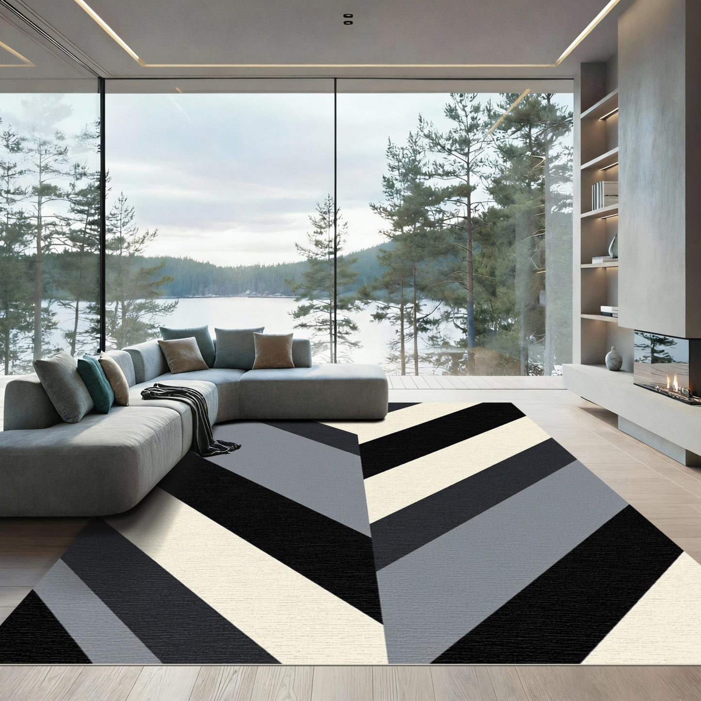 Monochromatic Chevron Stripe Composition Rug