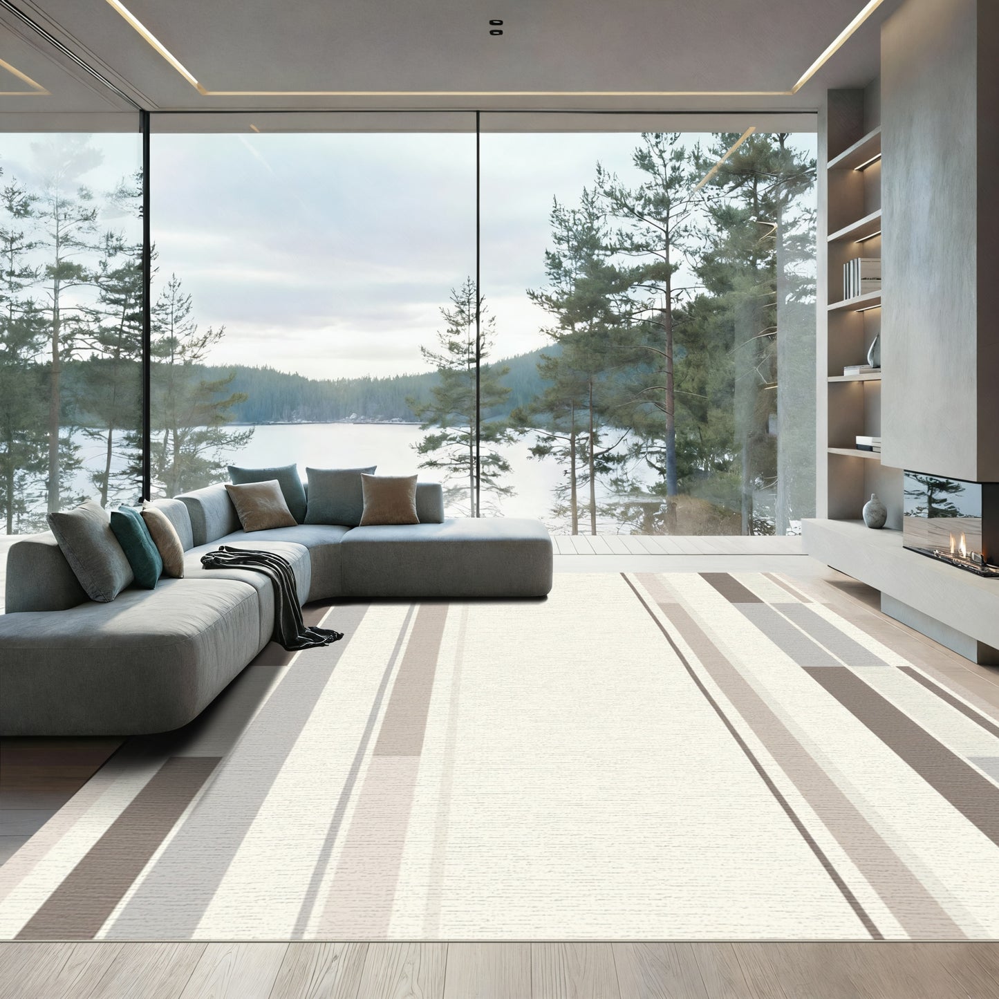 Modern Neutral Tone Block Stripe Rug