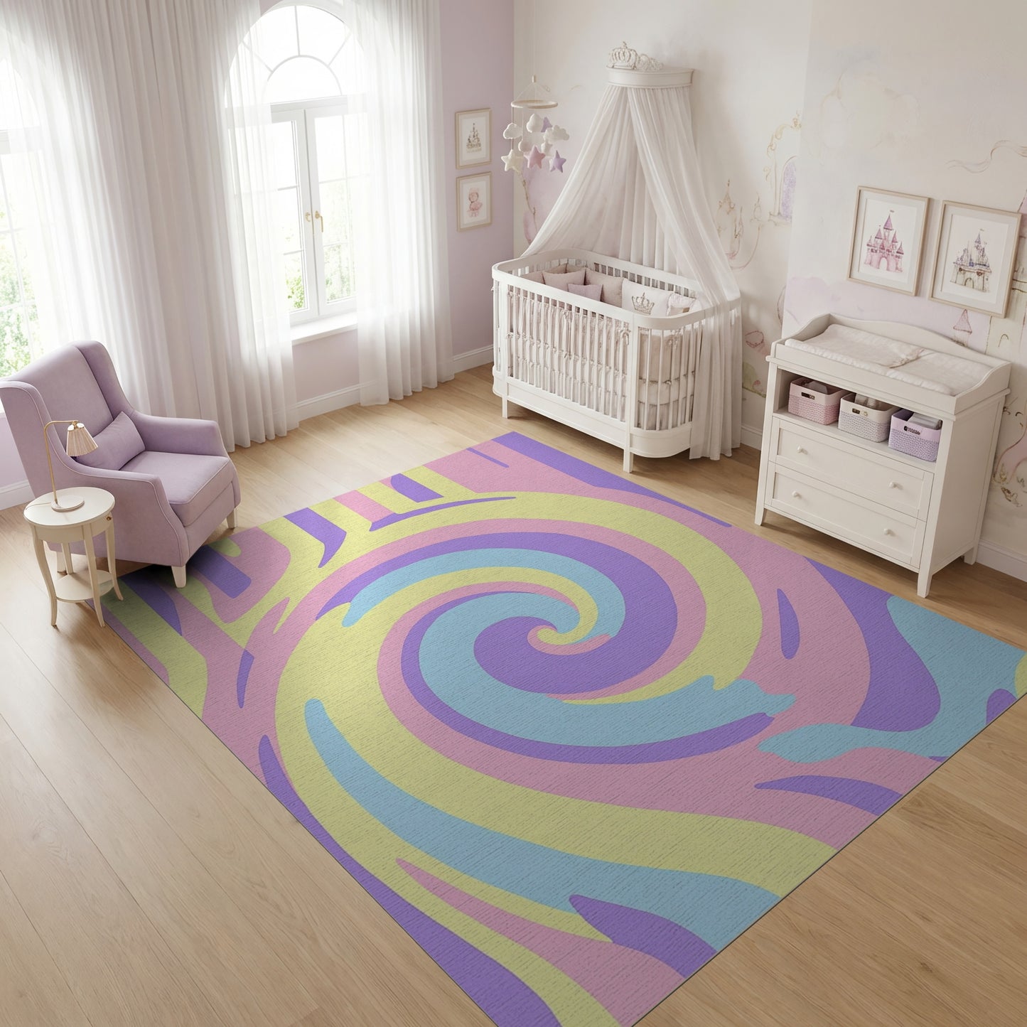 Hypnotic Pastel Swirling Spiral Rug