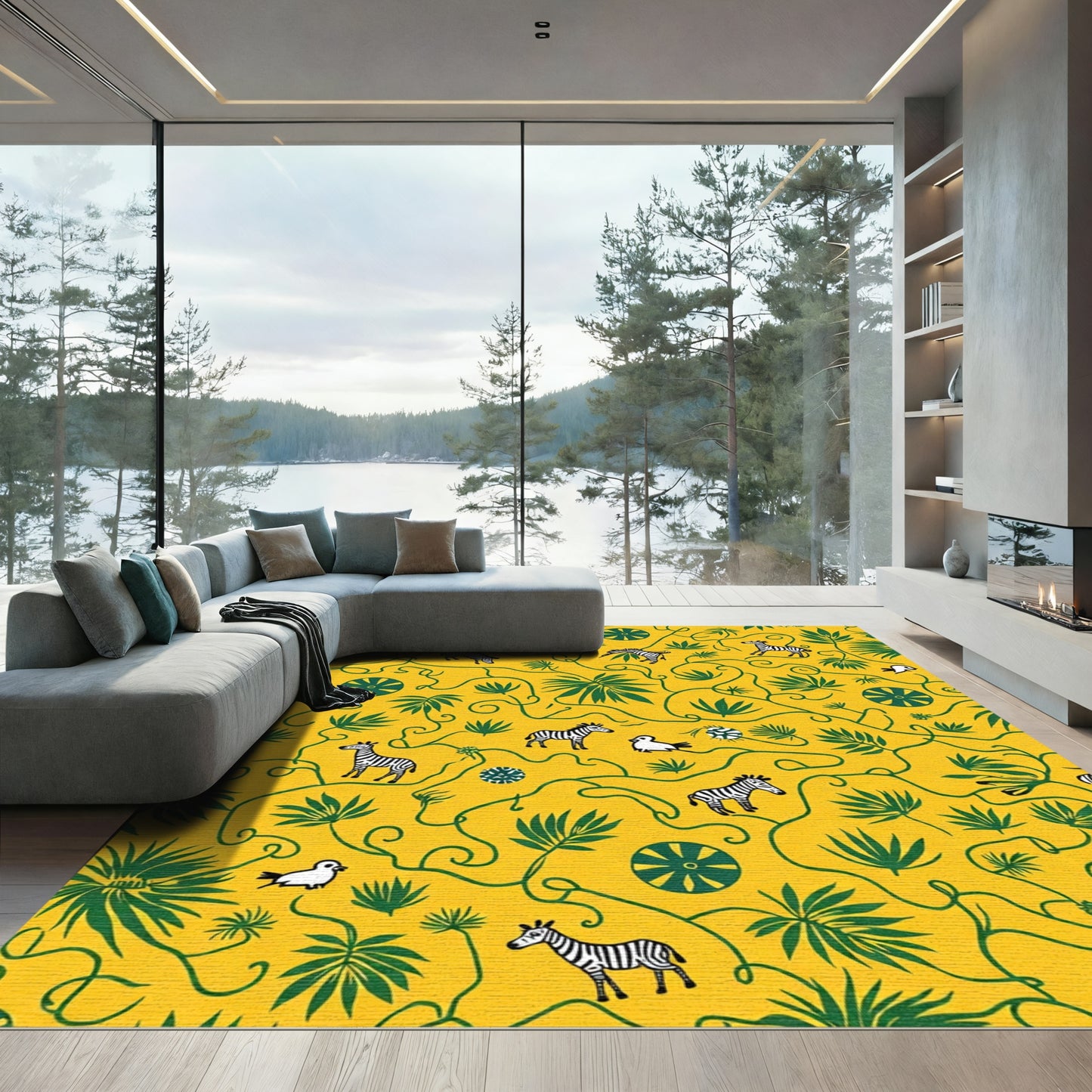Golden Jungle Zebras And Vines Rug