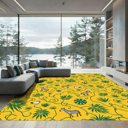 Golden Jungle Zebras And Vines Rug