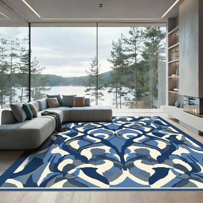 Classic Blue White Abstract Arch Rug