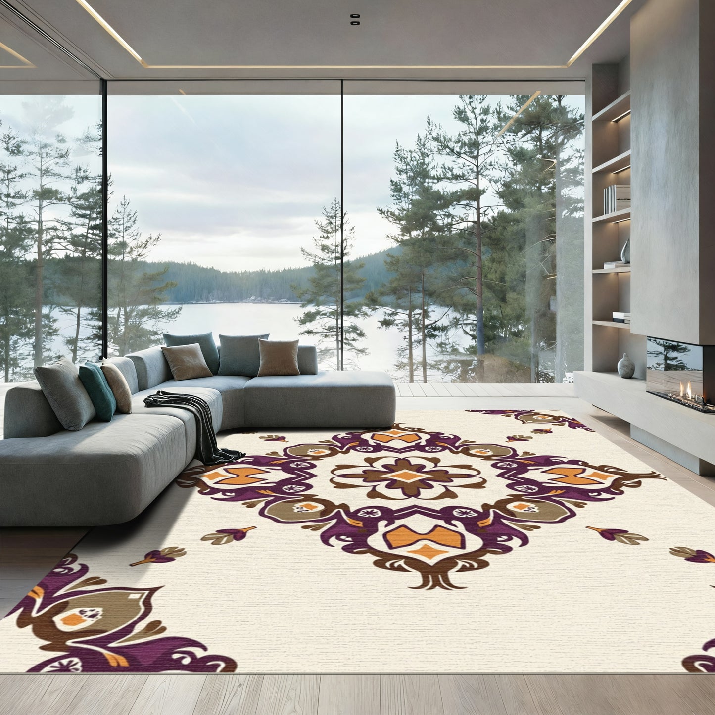 Ornate Plum Ochre Medallion Rug