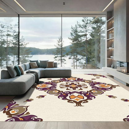 Ornate Plum Ochre Medallion Rug