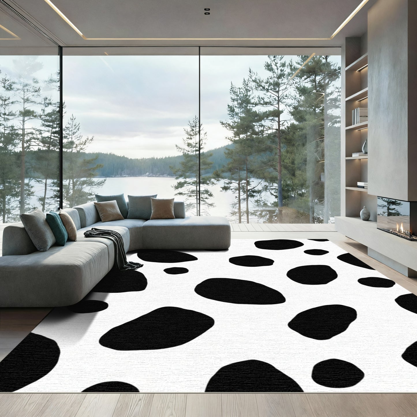 Black White Irregular Spots Field Rug