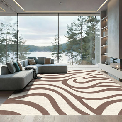 Brown Cream Swirling Lines Rug