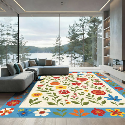 Whimsical Red Yellow Blue Floral Vine Rug