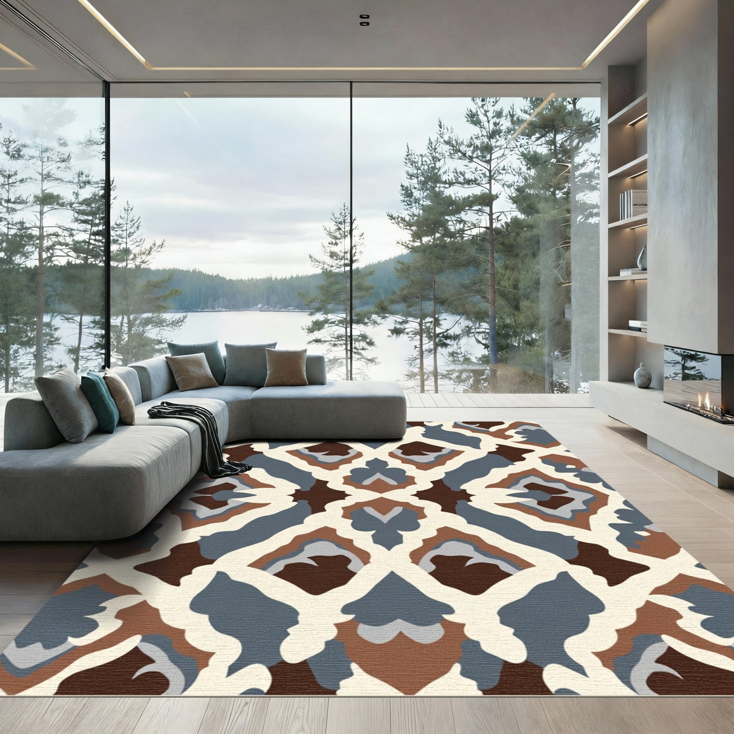 Earthy Geometric Lattice Medallion Rug