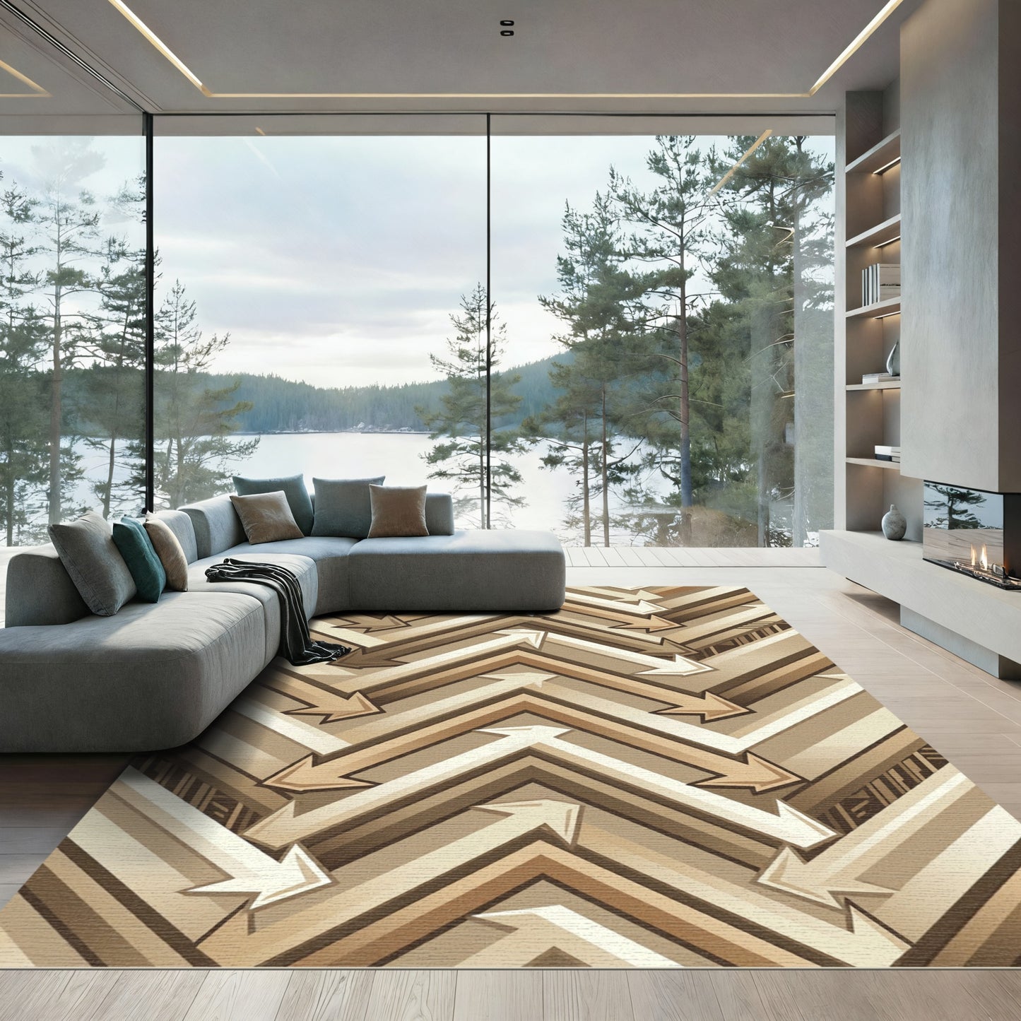 Beige Geometric Chevron Arrow Composition Rug