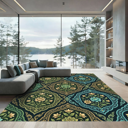 Vintage Green Blue Floral Arabesque Rug