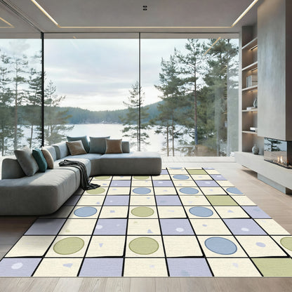 Checkerboard Blue Green Circle Patchwork Rug