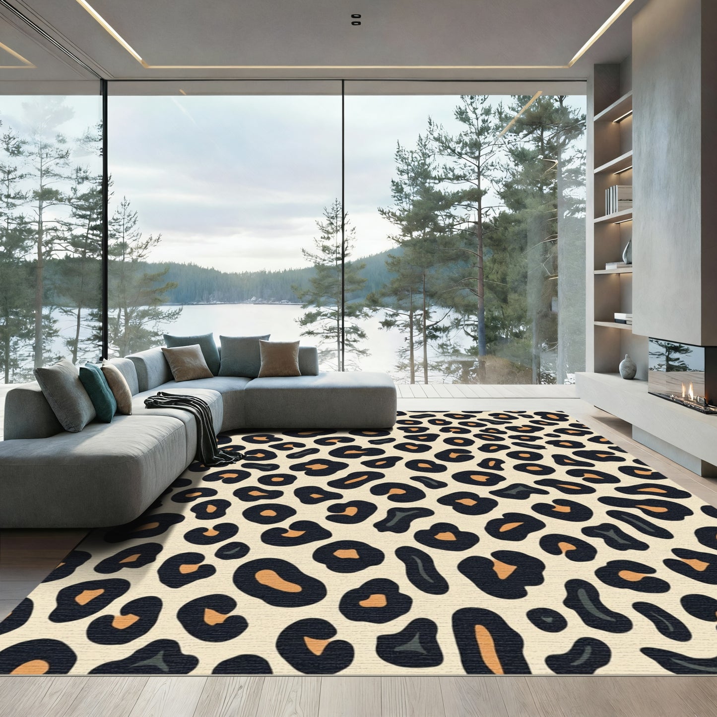 Bold Beige Black Leopard Spots Rug