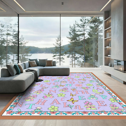 Pastel Letters Butterflies Floral Meadow Rug