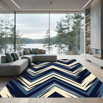 Bold Navy Blue Chevron Zigzag Rug