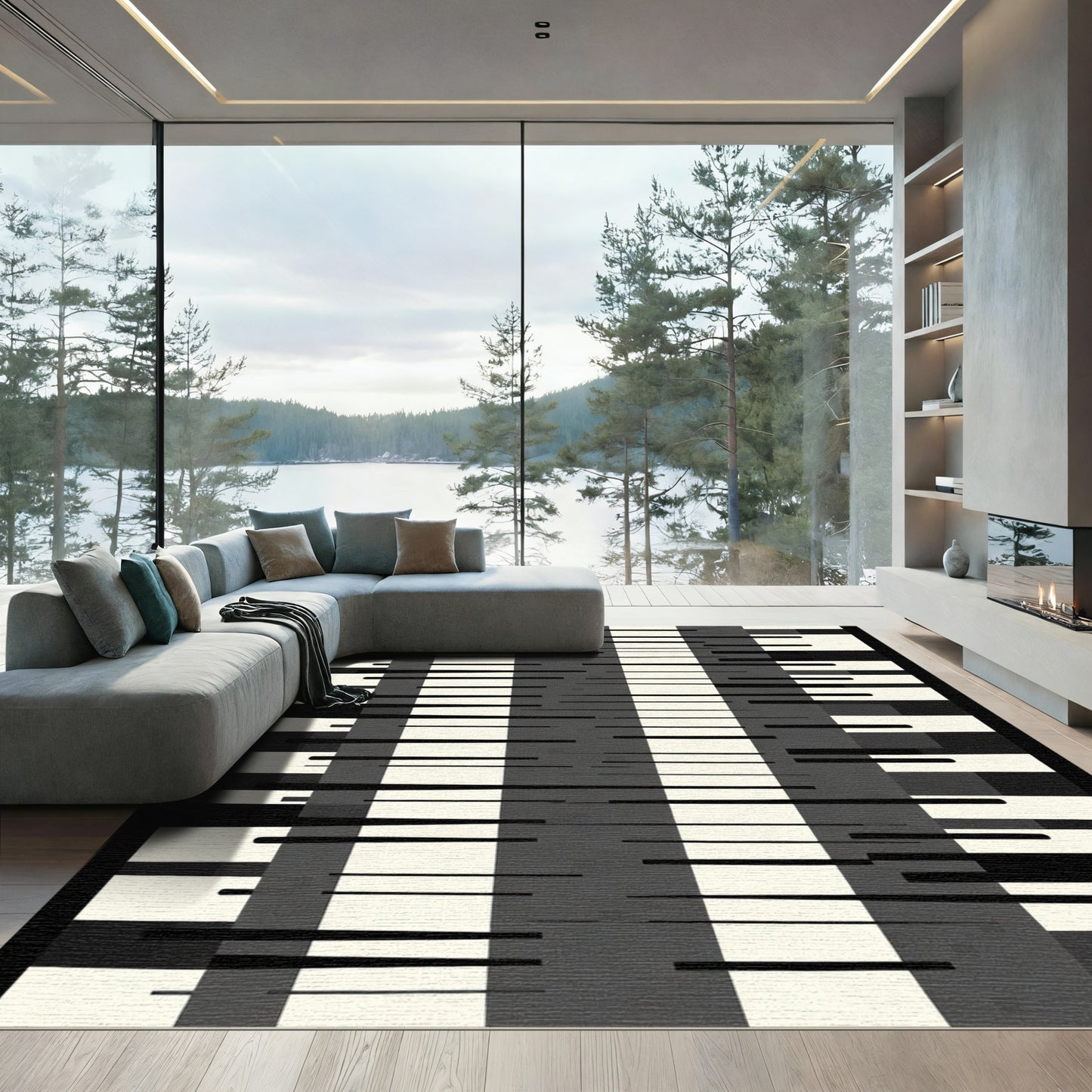 Monochrome Horizontal Stripe Abstract Rug