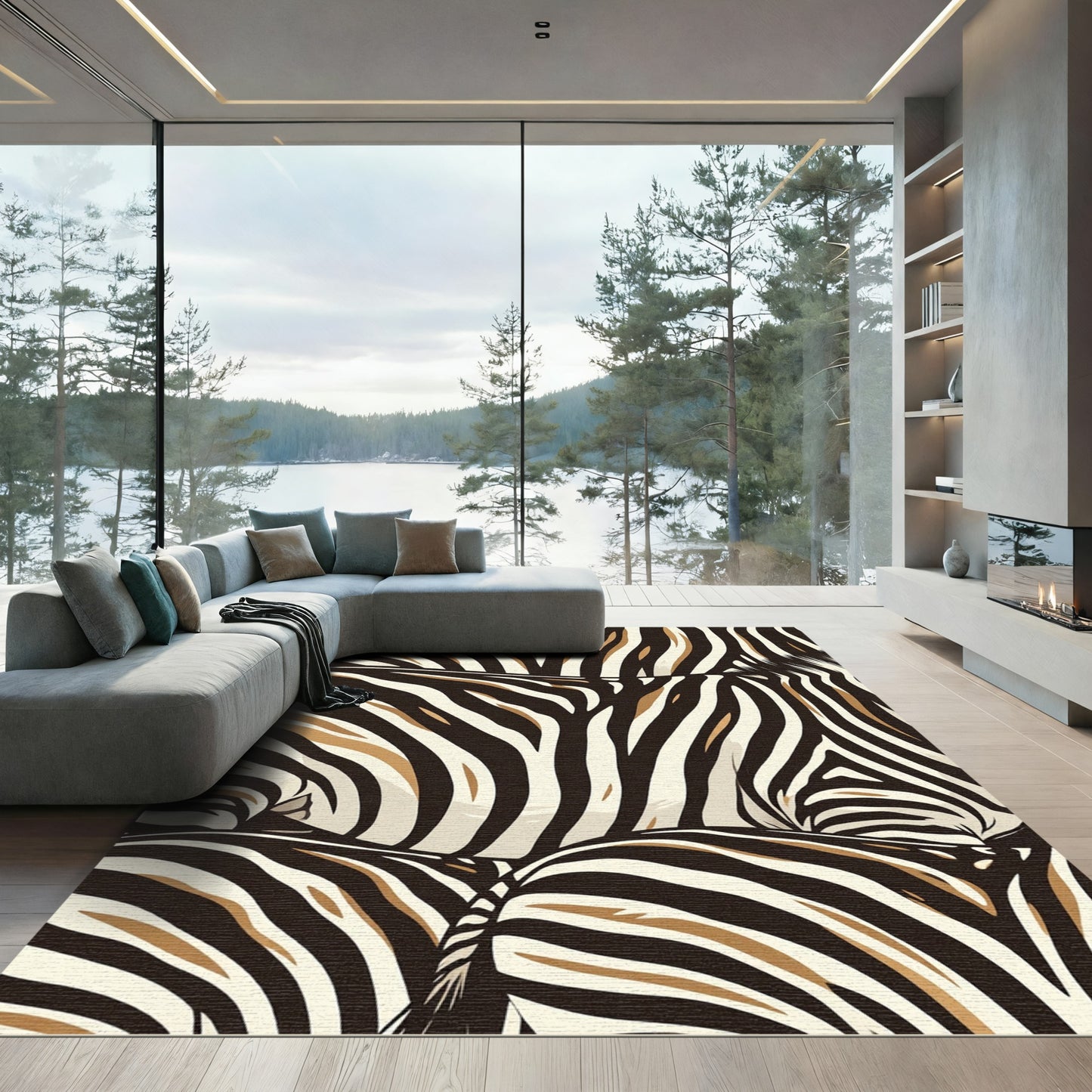 Earthy Zebra Stripe Abstract Curve Rug