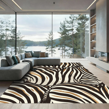 Earthy Zebra Stripe Abstract Curve Rug