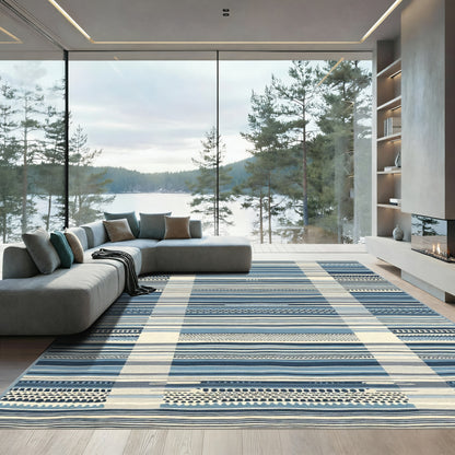Coastal Blue Striped Woven Rug