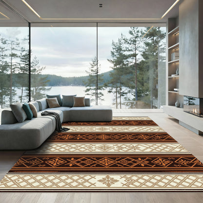 Rustic Ivory Orange Geometric Band Rug