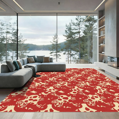 Crimson Floral Abstract Irregular Rug