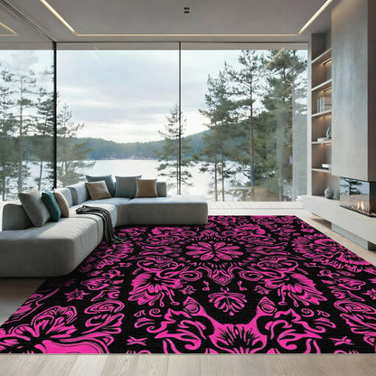 Vibrant Hot Pink Floral Mandala Rug