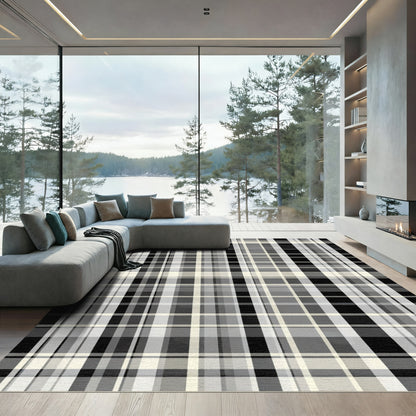 Monochromatic Plaid Intersecting Lines Fabric Rug