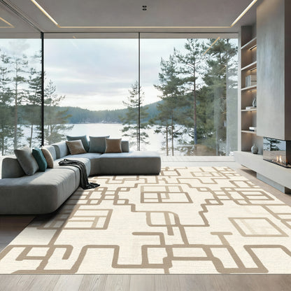 Neutral Beige Geometric Maze Rug